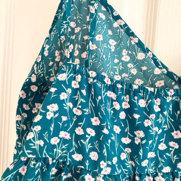 Green Floral Summer Dress Tie Straps - Picture 4 of 4